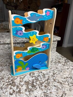 Melissa & Doug Rollables Ocean Slide Wooden Ocean Animal Ball Run tower ONLY